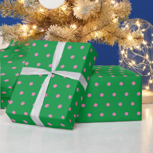 Papel De Presente Boêmia Verde e Bolinhas rosa presente de Natal
