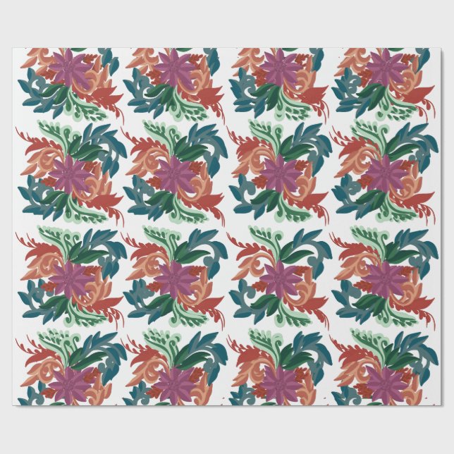 Papel De Presente Bohemian Folk Art Floral Pattern Wrapping Paper  (Aberto)