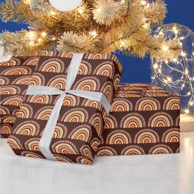 Papel De Presente Boho Arco-íris Laranja e Marrom (Feriados)