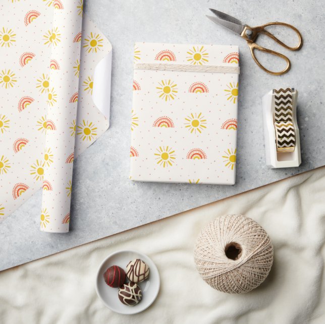 Papel De Presente Boho Arco-íris & Solzinho Padrão Fofo de Bebê (Artesanato)