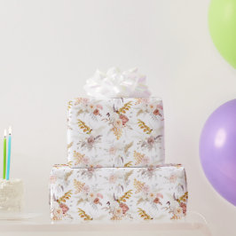 Papel De Presente Boho Bege, Grama da Pampas Terracota Aquarela Nós