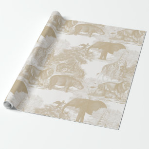 Papel De Presente Boho Beige Selgle Animal Safari Chinoiserie