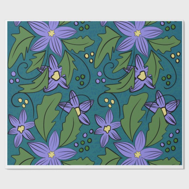 Papel De Presente Boho Blue & Teal Floral Botanical Wrapping Paper  (Aberto)