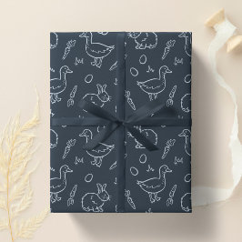 Papel De Presente Boho Boys Easter Cute Bunny Rabbit Goose Dark Blue