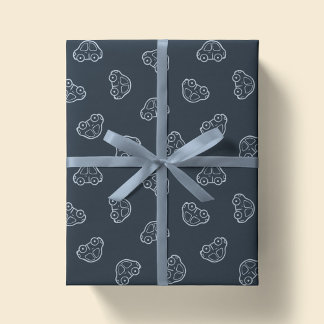 Papel De Presente Boho Carros Veículo Moderno Fofo Menino Azul Escur