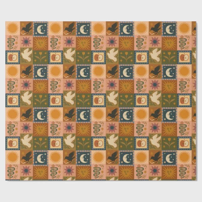 Papel De Presente Boho Celestial | Sol e Lua Retrospectiva (Aberto)