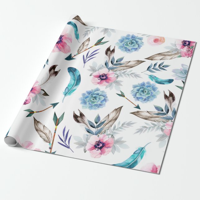 Papel De Presente Boho Chic Floral Festa de Aniversário de Menina Bo (Desenrolado)