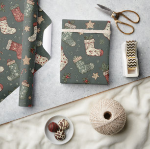 Papel De Presente Boho Christmas Stockings Wraping Paper