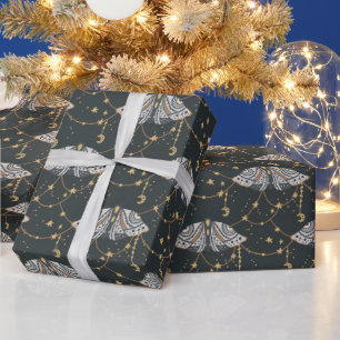 Papel De Presente Boho Cinza Celestial Moth