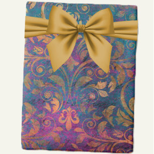 Papel De Presente Boho damask elegante azul roxo