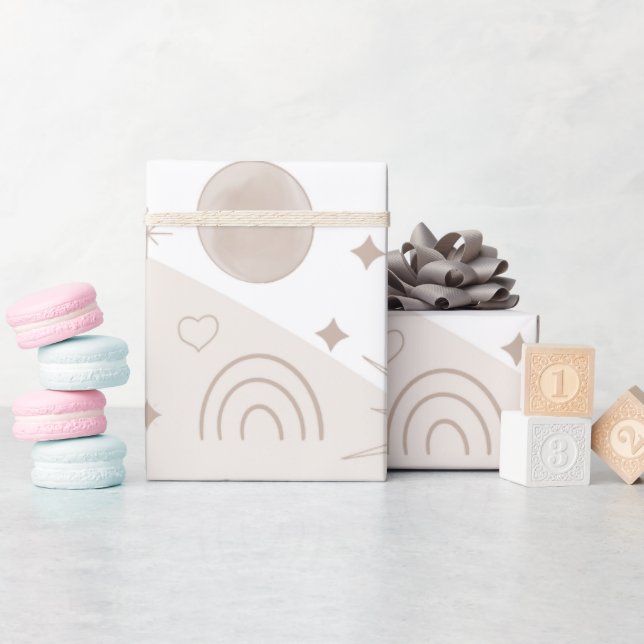 Papel De Presente Boho Doodles Espaciais Neutrais Design (Chá de bebê)