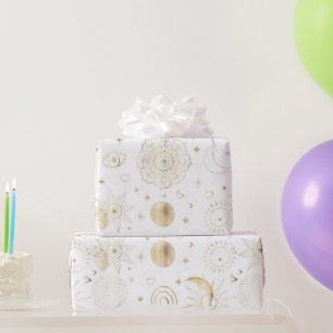 Papel De Presente Boho Dourado Espaço, Design branco