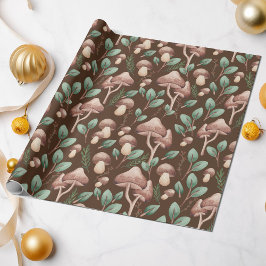 Papel De Presente Boho Eucalyptus Forest Mushroom Dark Brown