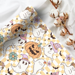 Papel De Presente Boho Fantasmas e Pumpkins Halloween