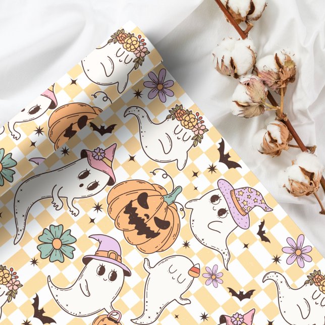 Papel De Presente Boho Fantasmas e Pumpkins Halloween (Criador carregado)