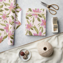 Papel De Presente Boho Floral Elegante Aquarela Pintada à Mão
