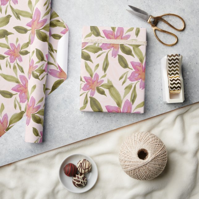 Papel De Presente Boho Floral Elegante Aquarela Pintada à Mão  (Artesanato)