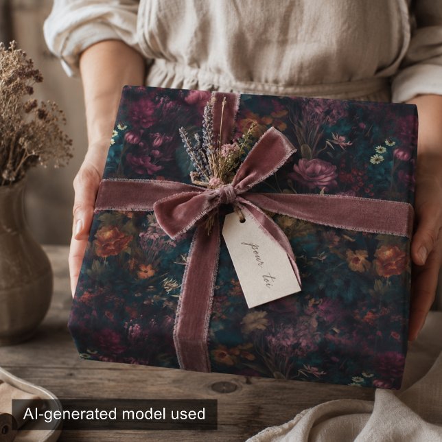 Papel De Presente Boho Floral Fantasioso Decoupage Sombrio e Caprich (Criador carregado)