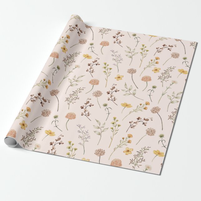 Papel De Presente Boho Floral Wildflower (Desenrolado)
