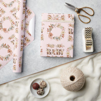 Papel De Presente Boho Floral Wreath Watercolor Pink Bebê Presente