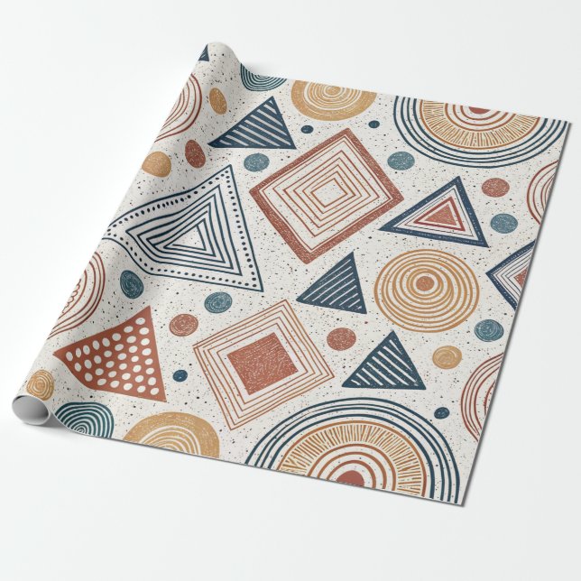 Papel De Presente Boho Geométrico Abstrato Shapes Terracotta (Desenrolado)