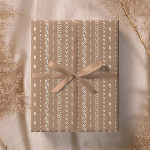 Papel De Presente Boho Geométrico de Listras Sulistas Neutro Quente
