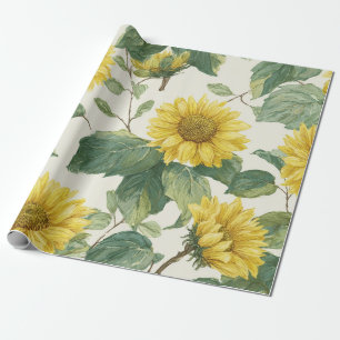 Papel De Presente Boho Girassol Amarelo Padrão Floral Primavera Verã