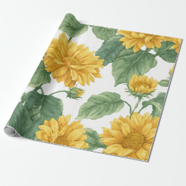 Papel De Presente Boho Girassol Amarelo Padrão Floral Primavera Verã