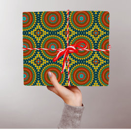 Papel De Presente Boho Hippie Red Yellow Blue Vintage Etnia Tribal