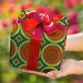 Papel De Presente Boho Hippie Red Yellow Blue Vintage Etnia Tribal