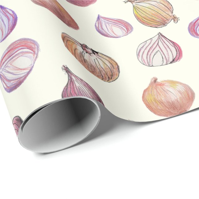 Papel De Presente Boho Kitchen Onions Produtos Hortícolas Ilustrados (Ponta do rolo)
