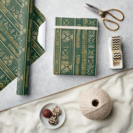 Papel De Presente Boho Linear Mudcloth | Floresta Moss