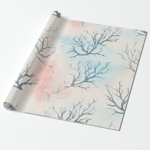 Papel De Presente Boho Luxo Padrão de Coral Costeiro em Aquarela (1)