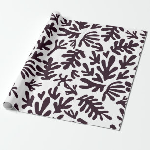Papel De Presente Boho Matisse Formas Botânicas Padrão Preto Branco