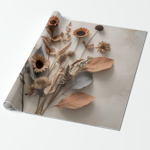 Papel De Presente Boho Minimalista Impressão de Arte Floral Seca