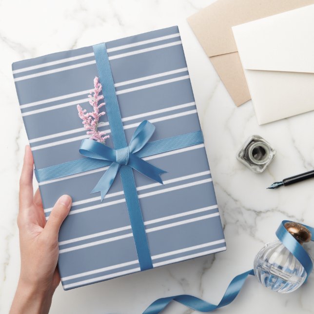 Papel De Presente Boho Modern Gender Neutral Striped Coastal Blue (Presentear)