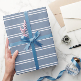 Papel De Presente Boho Moderno Neutro Listras Azul Costeiro