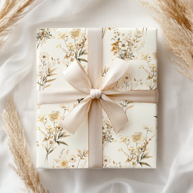 Papel De Presente Boho Neutral Beige Bridal Floral (Criador carregado)