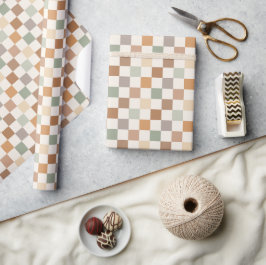 Papel De Presente Boho Neutral Earthy Checker Checkerboard Checkered