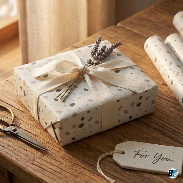 Papel De Presente Boho Neutro Moderno Tons Terrosos Terrazzo Manchad (Criador carregado)