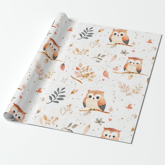 Papel De Presente Boho Nursery Owls (Desenrolado)
