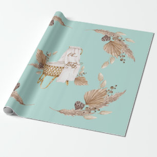 Papel De Presente Boho Oh Baby Bassinet Turquoise Chá de fraldas 