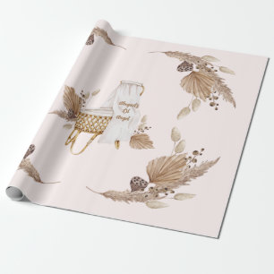 Papel De Presente Boho Oh Baby Brown Pink Bassinet Personalizado