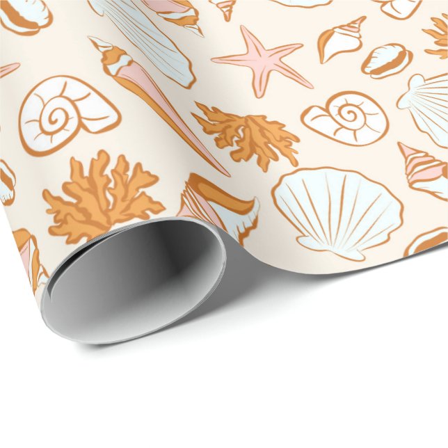 Papel De Presente Boho Pastel Terracotta - Embalagem de Seashell Ros (Ponta do rolo)