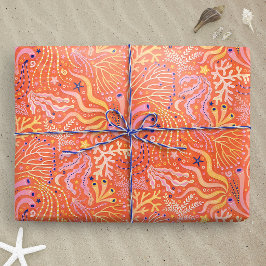 Papel De Presente Boho Praia de Seagrass Laranja