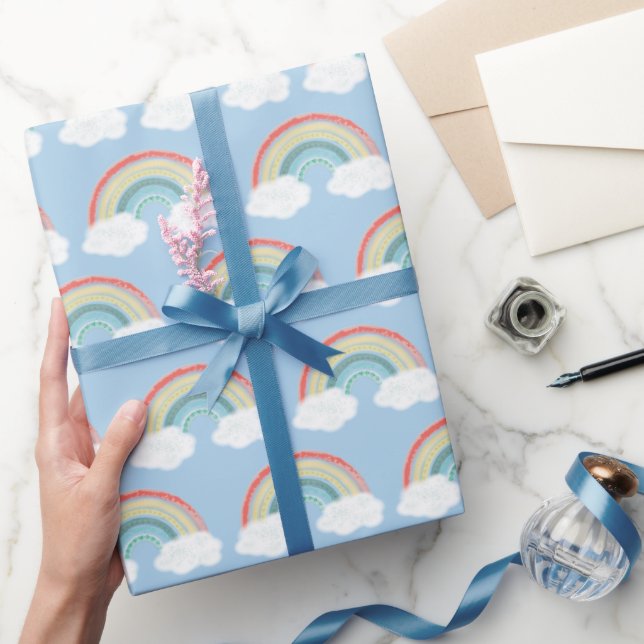 Papel De Presente Boho Rainbow Chá de fraldas Blue Boy (Presentear)