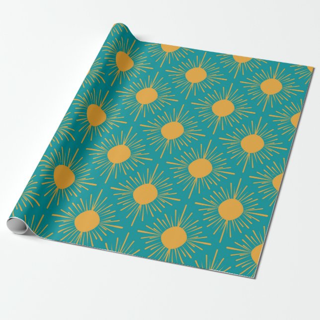 Papel De Presente Boho Ray de Sun Turquoise (Desenrolado)