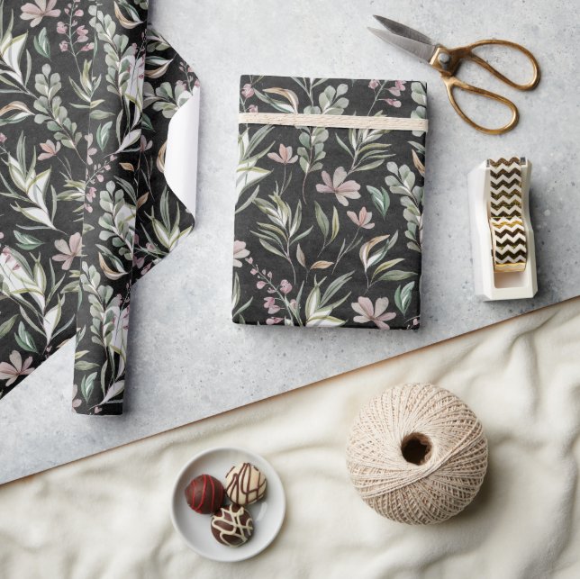 Papel De Presente Boho Selvagens Derramadas Sábado Rosa Verde Preto (Artesanato)