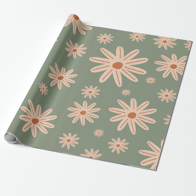 Papel De Presente Boho Simples Flói Todas as Idades Aniversário (Desenrolado)