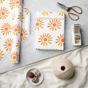 Papel De Presente Boho Sun Birthday Chá de fraldas Sexo Menina Neutr